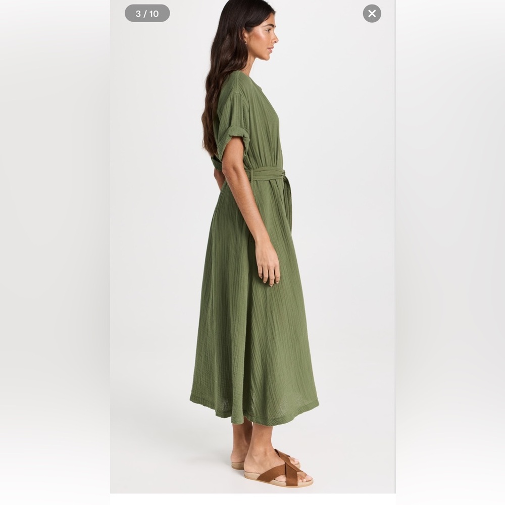 XIRENA Cate Elegant Green Midi Dress Made in USA Without Belt - Picture 4 of 16